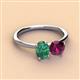 2 - Tanya Oval Shape Lab Created Alexandrite & Cushion Shape Rhodolite Garnet 2 Stone Duo Ring 