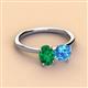 2 - Tanya Oval Shape Emerald & Cushion Shape Blue Topaz 2 Stone Duo Ring 