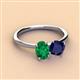 2 - Tanya Oval Shape Emerald & Cushion Shape Blue Sapphire 2 Stone Duo Ring 