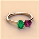 2 - Tanya Oval Shape Emerald & Cushion Shape Rhodolite Garnet 2 Stone Duo Ring 