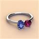 2 - Tanya Oval Shape Iolite & Cushion Shape Rhodolite Garnet 2 Stone Duo Ring 