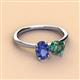 2 - Tanya Oval Shape Iolite & Cushion Shape Lab Created Alexandrite 2 Stone Duo Ring 