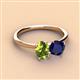 2 - Tanya Oval Shape Peridot & Cushion Shape Blue Sapphire 2 Stone Duo Ring 