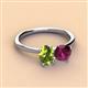 2 - Tanya Oval Shape Peridot & Cushion Shape Rhodolite Garnet 2 Stone Duo Ring 