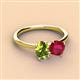 2 - Tanya Oval Shape Peridot & Cushion Shape Ruby 2 Stone Duo Ring 