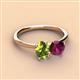 2 - Tanya Oval Shape Peridot & Cushion Shape Rhodolite Garnet 2 Stone Duo Ring 