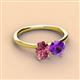 2 - Tanya Oval Shape Pink Tourmaline & Cushion Shape Amethyst 2 Stone Duo Ring 