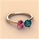 2 - Tanya Oval Shape Pink Tourmaline & Cushion Shape London Blue Topaz 2 Stone Duo Ring 