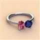 2 - Tanya Oval Shape Pink Tourmaline & Cushion Shape Blue Sapphire 2 Stone Duo Ring 