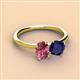 2 - Tanya Oval Shape Pink Tourmaline & Cushion Shape Blue Sapphire 2 Stone Duo Ring 