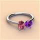 2 - Tanya Oval Shape Pink Tourmaline & Cushion Shape Amethyst 2 Stone Duo Ring 