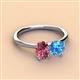 2 - Tanya Oval Shape Pink Tourmaline & Cushion Shape Blue Topaz 2 Stone Duo Ring 