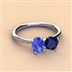 2 - Tanya Oval Shape Tanzanite & Cushion Shape Blue Sapphire 2 Stone Duo Ring 