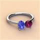 2 - Tanya Oval Shape Tanzanite & Cushion Shape Rhodolite Garnet 2 Stone Duo Ring 