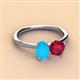 2 - Tanya Oval Shape Turquoise & Cushion Shape Ruby 2 Stone Duo Ring 