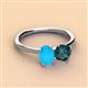 2 - Tanya Oval Shape Turquoise & Cushion Shape London Blue Topaz 2 Stone Duo Ring 