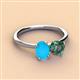 2 - Tanya Oval Shape Turquoise & Cushion Shape Lab Created Alexandrite 2 Stone Duo Ring 