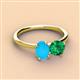 2 - Tanya Oval Shape Turquoise & Cushion Shape Emerald 2 Stone Duo Ring 