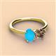 2 - Tanya Oval Shape Turquoise & Cushion Shape Smoky Quartz 2 Stone Duo Ring 