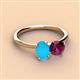 2 - Tanya Oval Shape Turquoise & Cushion Shape Rhodolite Garnet 2 Stone Duo Ring 