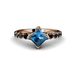 Alicia Princess Cut Blue Topaz and Black Diamond Engagement Ring Princess Cut Blue Topaz and Black Diamond Womens Engagement Ring ctw K Rose Gold