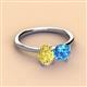 2 - Tanya Oval Shape Yellow Sapphire & Cushion Shape Blue Topaz 2 Stone Duo Ring 