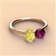2 - Tanya Oval Shape Yellow Sapphire & Cushion Shape Rhodolite Garnet 2 Stone Duo Ring 