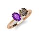 3 - Tanya Oval Shape Amethyst & Cushion Shape Smoky Quartz 2 Stone Duo Ring 