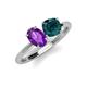 3 - Tanya Oval Shape Amethyst & Cushion Shape London Blue Topaz 2 Stone Duo Ring 