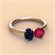 3 - Tanya Oval Shape Blue Sapphire & Cushion Shape Ruby 2 Stone Duo Ring 