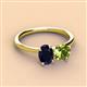 2 - Tanya Oval Shape Blue Sapphire & Cushion Shape Peridot 2 Stone Duo Ring 