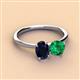 3 - Tanya Oval Shape Blue Sapphire & Cushion Shape Emerald 2 Stone Duo Ring 