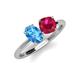 3 - Tanya Oval Shape Blue Topaz & Cushion Shape Ruby 2 Stone Duo Ring 