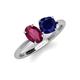 3 - Tanya Oval Shape Rhodolite Garnet & Cushion Shape Blue Sapphire 2 Stone Duo Ring 