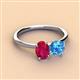 3 - Tanya Oval Shape Ruby & Cushion Shape Blue Topaz 2 Stone Duo Ring 