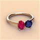3 - Tanya Oval Shape Ruby & Cushion Shape Blue Sapphire 2 Stone Duo Ring 