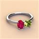 3 - Tanya Oval Shape Ruby & Cushion Shape Peridot 2 Stone Duo Ring 