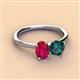 2 - Tanya Oval Shape Ruby & Cushion Shape London Blue Topaz 2 Stone Duo Ring 