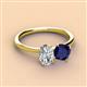 2 - Tanya Oval Shape GIA Certified Diamond & Cushion Shape Blue Sapphire 2 Stone Duo Ring 