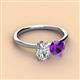 2 - Tanya Oval Shape GIA Certified Diamond & Cushion Shape Amethyst 2 Stone Duo Ring 