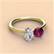 2 - Tanya Oval Shape GIA Certified Diamond & Cushion Shape Rhodolite Garnet 2 Stone Duo Ring 