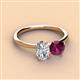 2 - Tanya Oval Shape GIA Certified Diamond & Cushion Shape Rhodolite Garnet 2 Stone Duo Ring 