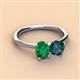 3 - Tanya Oval Shape Emerald & Cushion Shape London Blue Topaz 2 Stone Duo Ring 