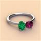3 - Tanya Oval Shape Emerald & Cushion Shape Rhodolite Garnet 2 Stone Duo Ring 