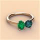 3 - Tanya Oval Shape Emerald & Cushion Shape London Blue Topaz 2 Stone Duo Ring 
