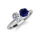 3 - Tanya Oval Shape Forever Brilliant Moissanite & Cushion Shape Blue Sapphire 2 Stone Duo Ring 