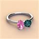 3 - Tanya Oval Shape Pink Sapphire & Cushion Shape London Blue Topaz 2 Stone Duo Ring 