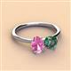 3 - Tanya Oval Shape Pink Sapphire & Cushion Shape Lab Created Alexandrite 2 Stone Duo Ring 