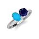 3 - Tanya Oval Shape Turquoise & Cushion Shape Blue Sapphire 2 Stone Duo Ring 