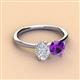 3 - Tanya Oval Shape White Sapphire & Cushion Shape Amethyst 2 Stone Duo Ring 